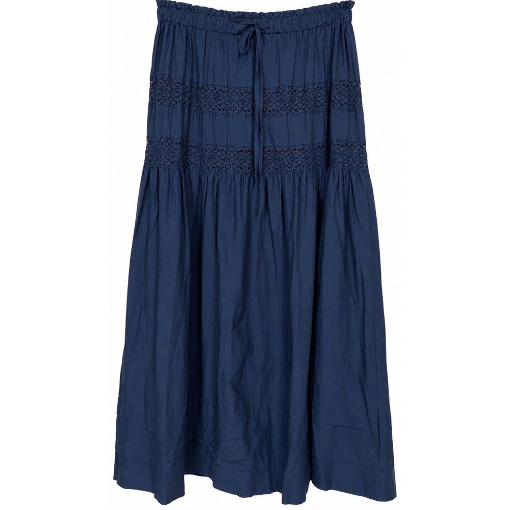 NWT And Now This Tiered Maxi Skirt M Navy Lace Cottagecore Fall Fully Lined